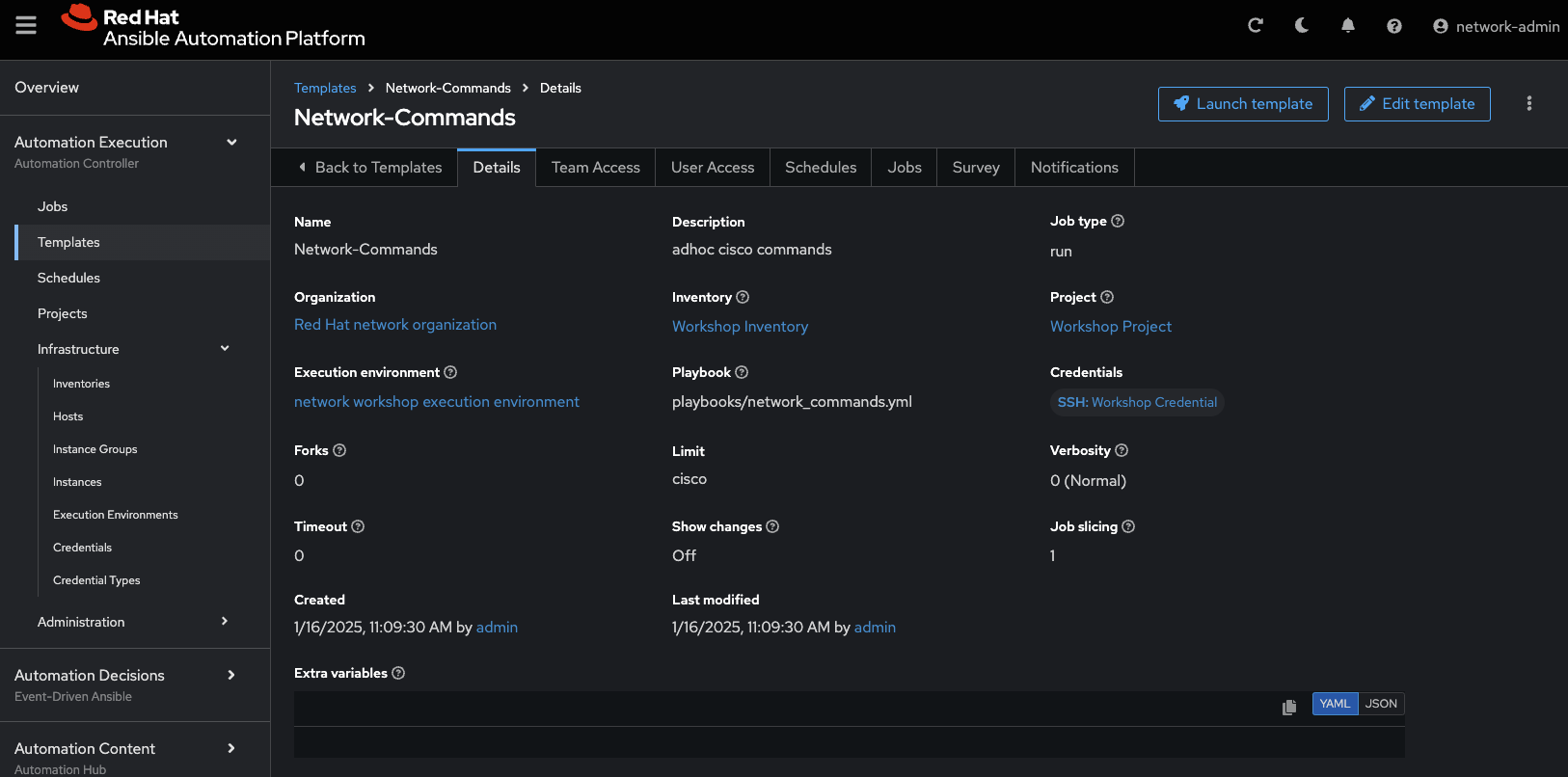 network commands job template